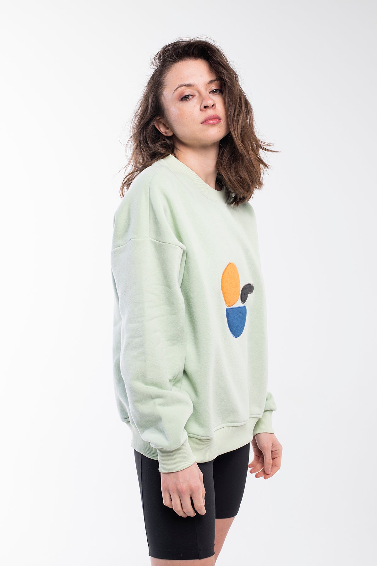 Cozy pastel mint green balance stones sweatshirt without a hood