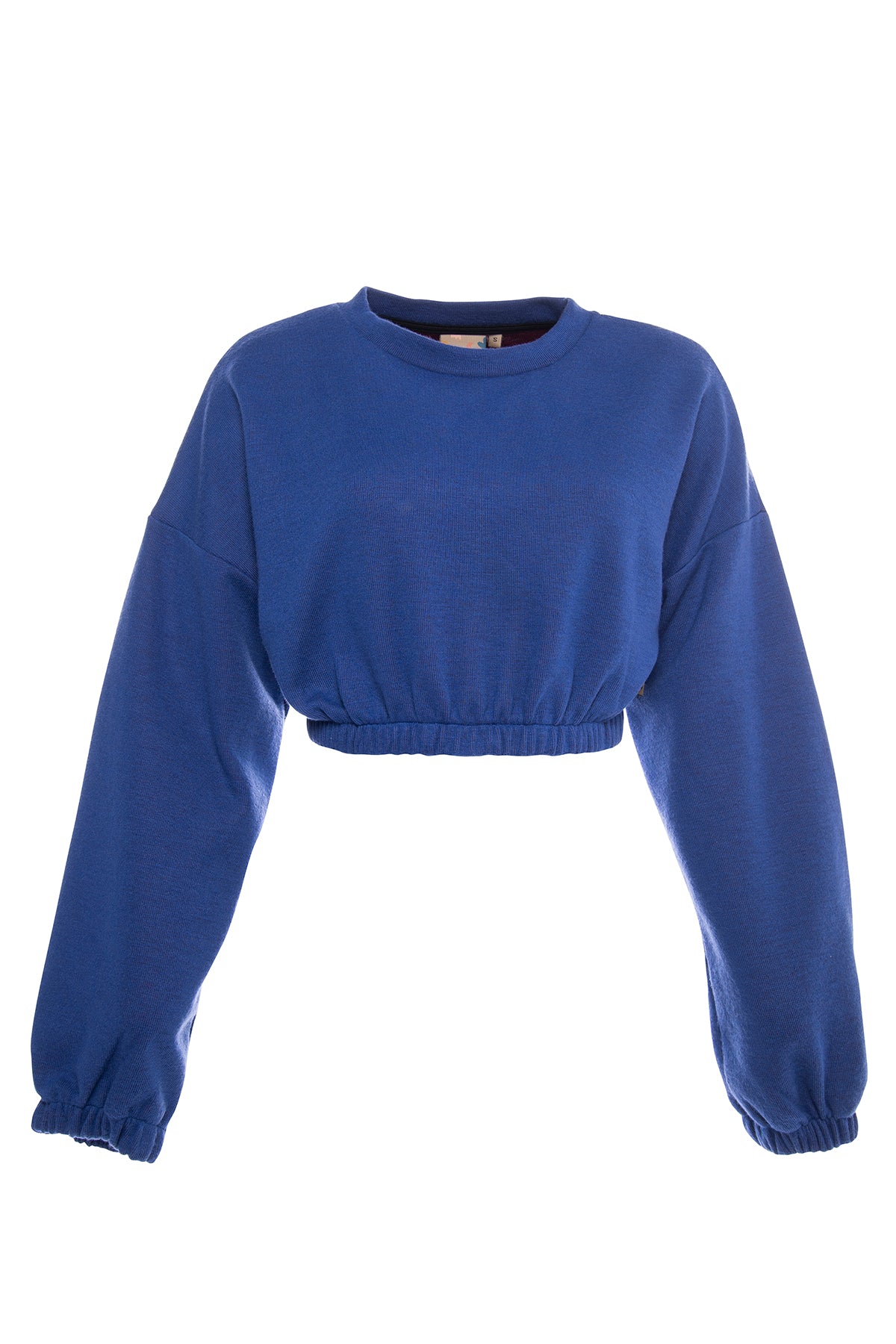 Short elastic waist crop top sweatshirt in blue bell.