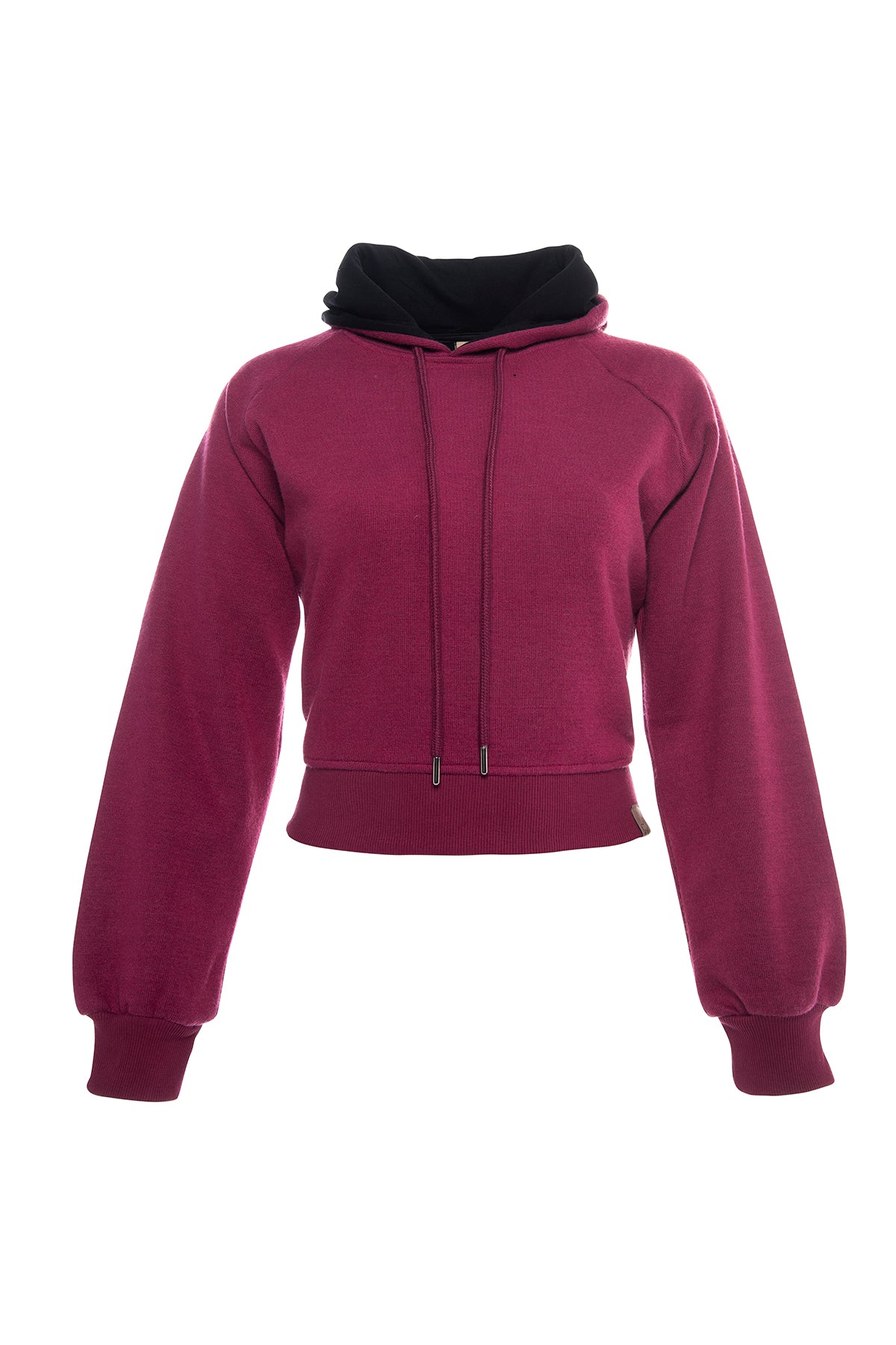 Comfortable short hoodie for women in fuchsia purple.