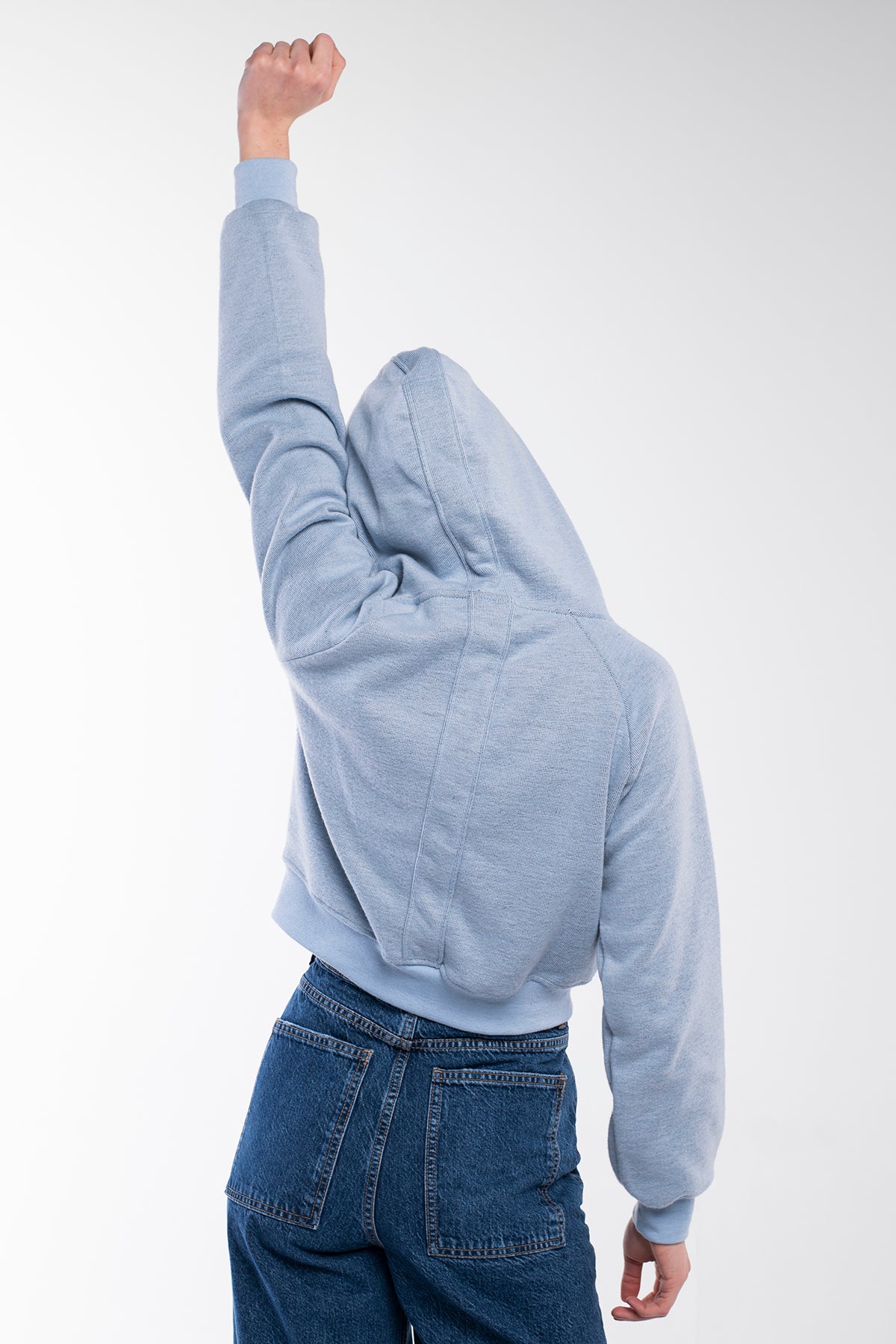 Soft-feeling cozy cropped hoodie in sky blue.