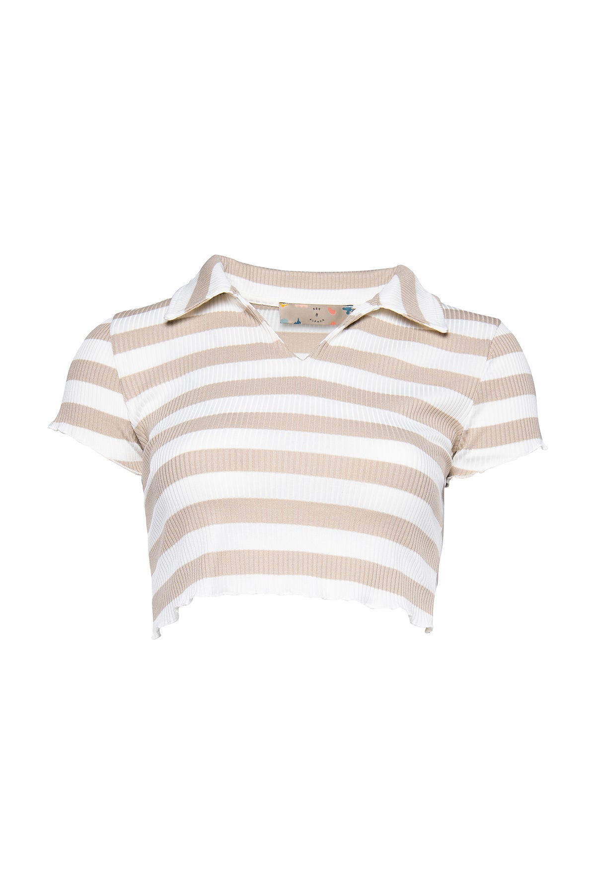 crop-polo-tee-beige-striped-ghost