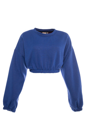 Short elastic waist crop top sweatshirt in blue bell.