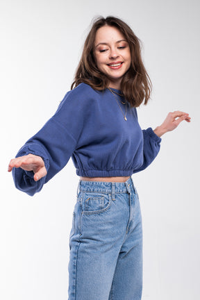 Oversized crew neck crop top in blue bell.