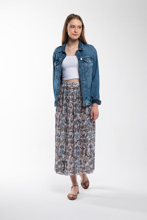 Long floral spring pleated skirt for women .