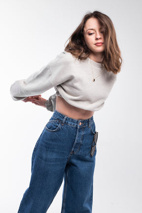 Oversized crew neck crop top in light beige.