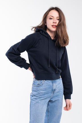 Cropped hoodie in dark blue for women.
