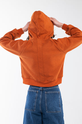 Comfortable short hoodie for women in tiger orange.