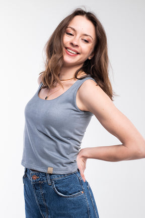Smoked Grey soft-feeling knit top for women.