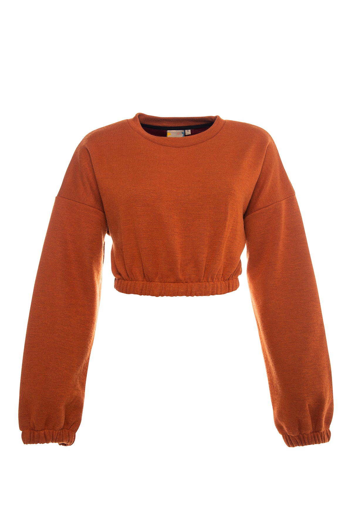 Short elastic waist crop top sweatshirt in tiger orange.