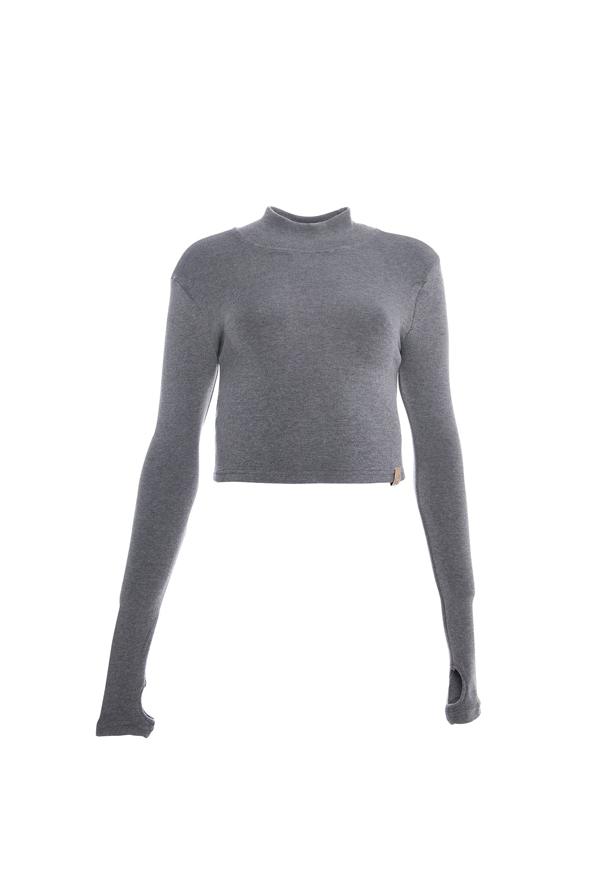 Soft, fine-knit turtleneck sweater in grey for women.